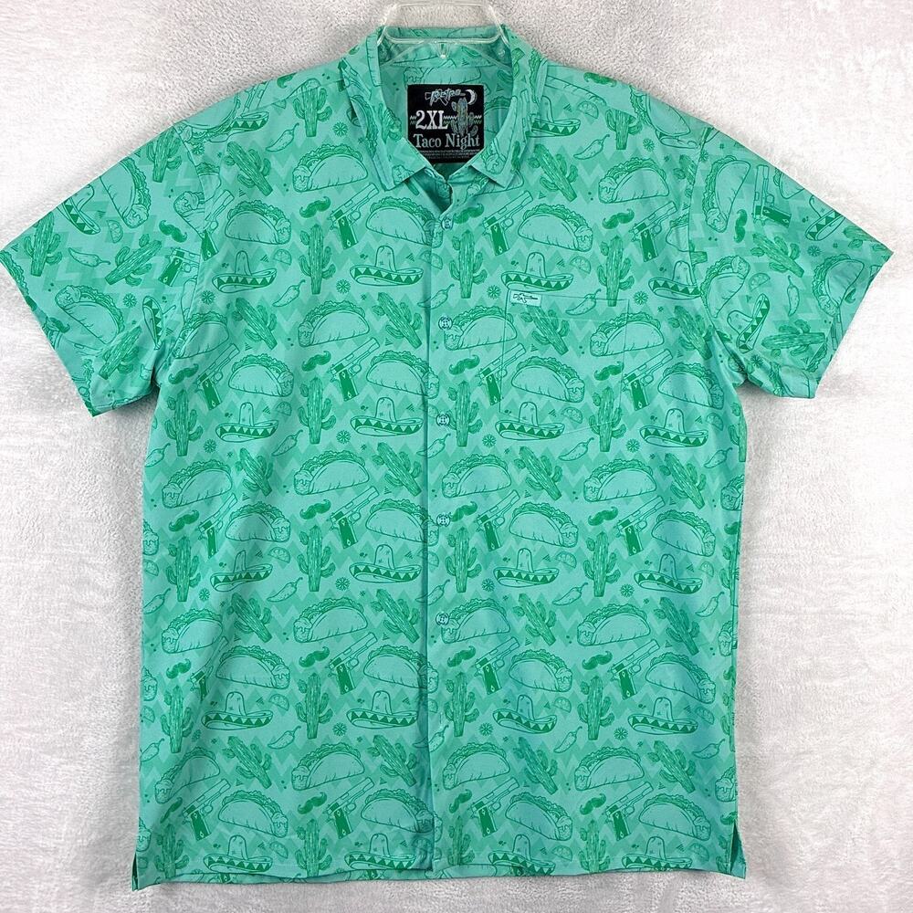 Retro Rifle Shirt Men 2X Green Taco Night AOP Performance Stretch Golf Summer